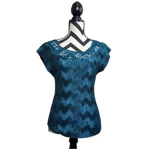 Vintage Nicola Sz M Women's Satin Crinkle Pleated Y2K Lace Neck Blouse